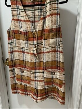 Plaid Button-Front jumpsuit Cream, Mustard & Rust